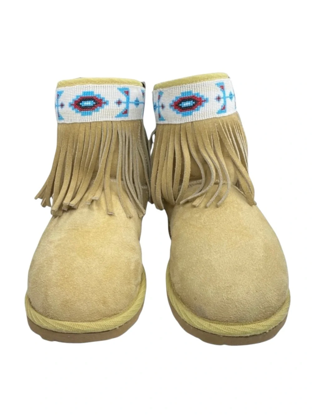 Tylie Malibu ❁ Gypsy Bead Embellished Fringe Shearling Boots ❁ Natural Turquoise